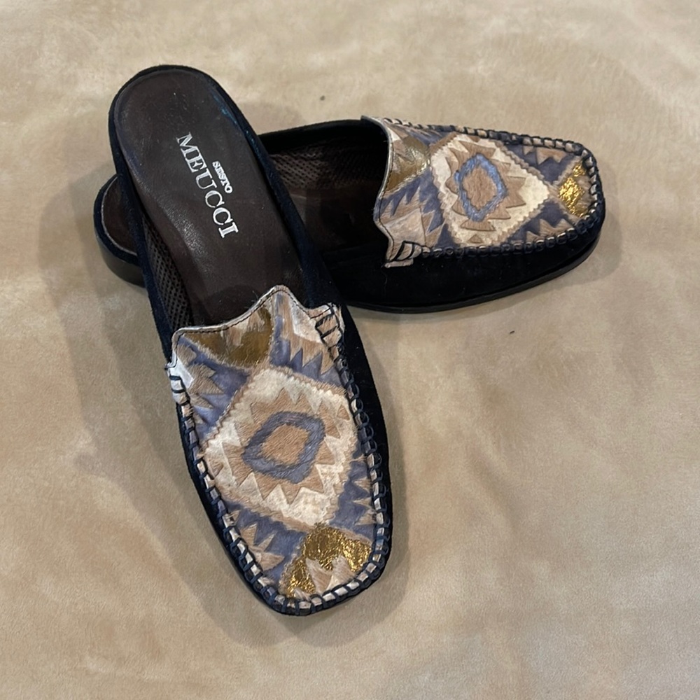 Brown and gold Sesto Meucci mules 5.5 M